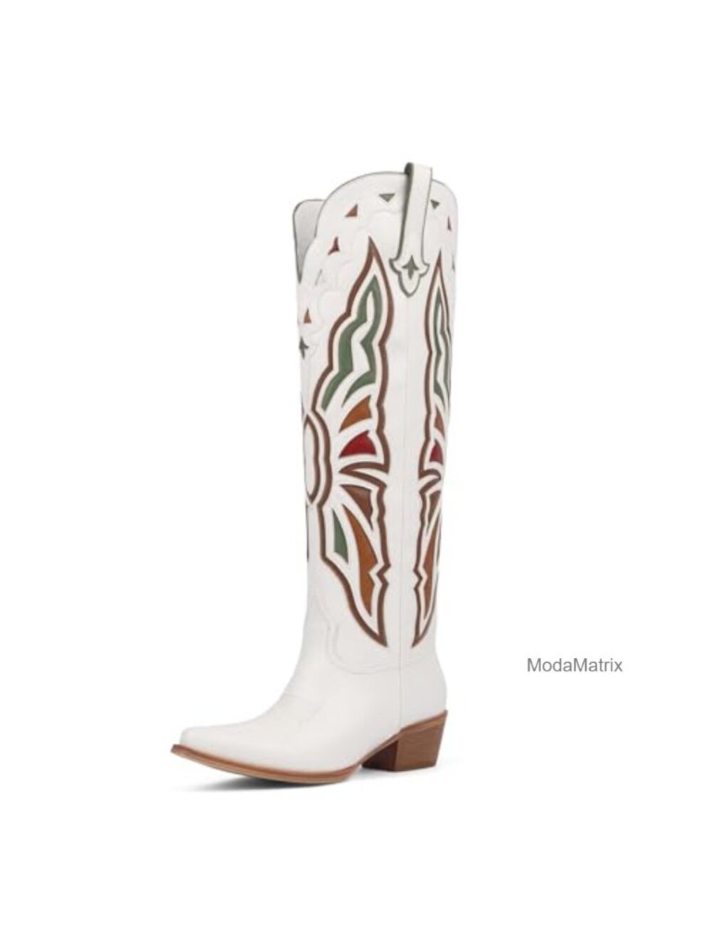 Women's Knee High Cowboy Boots Faux Leather Pointed Toe Chunky Heel Butterfly